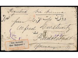 3 x 5 Ch. und 10 Ch. (Ausgabe 1903) rückseitig auf  Einschreibbrief  nach Deutschland, Stempel  Ispahan  13.6. und R-Stempel,