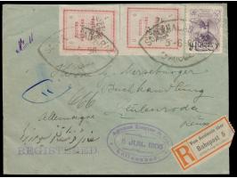 9 Ch. auf 1 Kr. (1904) und Täbris-Aushilfsausgabe 2 x 1 Ch., 3 Ch. und 2 x 6 Ch.(1906) beidseitig auf  Einschreibbrief  nach 