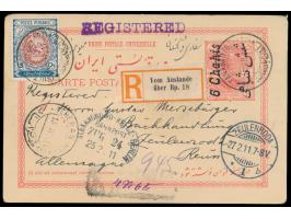 Ganzsache 6 Ch. auf 5 Ch. mit Zusatzfrankatur 13 Ch. Wappen (Ausgabe 1909) als  Einschreiben  nach Deutschland, Stempel  Sult