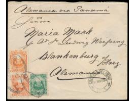 Ausgabe 1886: 2 C. und 2 x 5 C. mit Ovalstempel  Casapalca  nach Deutschland, Absenderstempel "Minas San Florencio", Durchgan