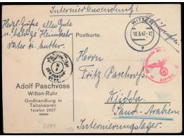 portofreie Internierten-Postkarte aus Deutschland mit Stempel &nbsp;Witten &nbsp;18.3.42 an den Deutschen Fritz Paschvoss im 