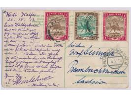 2 x 1 M. und 2 M. auf Ansichtskarte Wadi Halfa mit vervielfältigtem Bericht des deutschen Afrika-Reisenden &nbsp;Josef Steinl