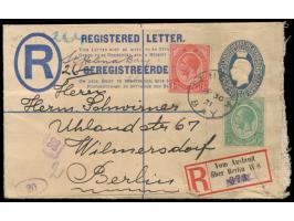 R-Ganzsache 5 1/2 d. mit Zusatzfrankatur 1/2 d. und 1 d. nach Berlin, Stempel  St. Helena Bay  30.9.21 (Provinz Westkap),  ha