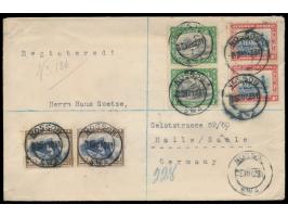 1/2 d., 1 d. in senkrechten Paaren und 2 d. als waagerechtes Paar auf  Einschreibbrief  mit seltenem Stempel  Nossob S.W.A.  