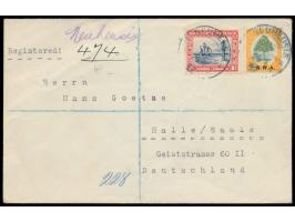 1 d. und 6 d. auf  Einschreibbrief  mit aptiertem deutschen Stempel  Neuheusis  26.9.32 nach Deutschland,  handschriftlicher 