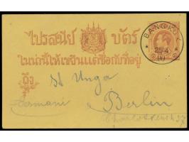 seltener Einkreisstempel  Bangkok  mit Sternen 25.4.90  ("Unpaid" aptiert)  auf Ganzsache nach Berlin, mit Bedarfstext, mögli
