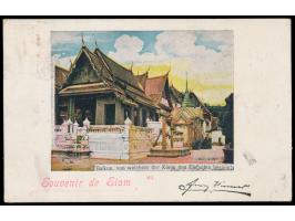 3 Atts auf 12 Atts mit Stempel  Bangkok 2   26.11.99 auf Ansichtskarte "Balkon, von welchem der König den Elefanten besteigt"