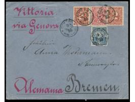 Ausgabe 1894: 1 C., 2 x 2 C. und 5 C. auf Brief mit Stempel Montevideo 9.5.95 nach Deutschland, Ankunftstempel Bremen 31.5.95