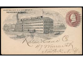 Ganzsachenumschlag 2 C. mit vorderseitig großflächigem &nbsp;Reklamezudruck &quot;Sanford Whip Co.&quot; &nbsp;(Firmengebäude