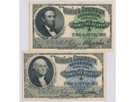 World´s Columbian Exposition Chicago 1893,  zwei verschiedene Eintrittskarten (Lincoln / Washington) in sehr guter Erhaltung
