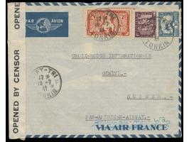 Indochina,  5 C., 10 C. und 2 $ auf Luftpostbrief Air France, Stempel  Viet-Tri  (Tonkin) 19.7.41 in die Schweiz, Transitstem