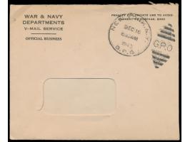 V-Mail (Airgraph),   Umschlag mit Stempel New York 16.12.1943, Inhalt: Weihnachtsgruß des  67th Fighter Wing  mit Bild  Winst