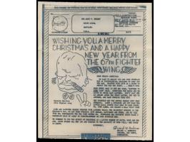 V-Mail (Airgraph),   Umschlag mit Stempel New York 16.12.1943, Inhalt: Weihnachtsgruß des  67th Fighter Wing  mit Bild  Winst
