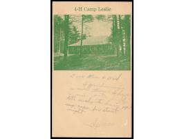 Ganzsache 1 C. Jefferson, rückseitig zugedrucktes grünes Bild  "4-H Camp Leslie" , Maschinenstempel Georgetown, Mass. 17.7.19
