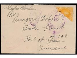50 C. Bolivar (1899)  diagonal halbiert  auf Brief mit violettem Stempel  Caracas  20.9.  nach Trinidad,  Ankunftstempel Port
