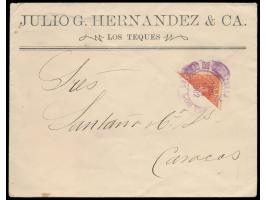 10 C. Bolivar (1899)  diagonal halbiert  auf Drucksache mit Stempel  Los Teques  23.11.1902 nach Caracas
