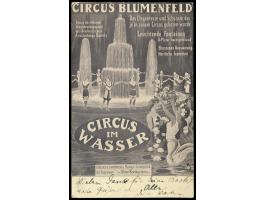 Circus Blumenfeld "Circus im Wasser",  Reklamekarte des jüdischen Familienunternehmens aus Magdeburg, Frankatur 5 Pfg. German