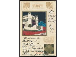 Vers Sacrum Nr. 6,  Monogramm  Josef Hoffmann,  seltene Litho-Ansichtskarte, Frankatur Österreich 2 Kr., Stempel Absdorf Bahn