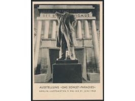 Sonderkarte &nbsp;Sowjet-Paradies, Bild Einheitsdenkmal, &nbsp;mit Sondermarke 12 Pfg. Hitler-Mussolini (Zahnfehler), Blanko-