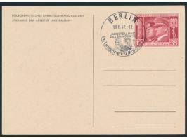 Sonderkarte &nbsp;Sowjet-Paradies, Bild Einheitsdenkmal, &nbsp;mit Sondermarke 12 Pfg. Hitler-Mussolini (Zahnfehler), Blanko-