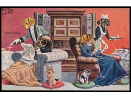 Hunde (Dackel) in vermenschlichter Darstellung:  Lot von 7 Künstler-Ansichtskarten, dabei 4 mit Signatur Arthur Thiele, 3 ohn