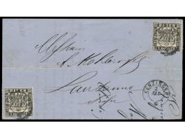 2 x 1 Kr. auf  Falt-Drucksache in die Schweiz,  Stempel Kenzingen 3.1.(1869), rückseitig schweizer Bahnpoststempel Lausanne -