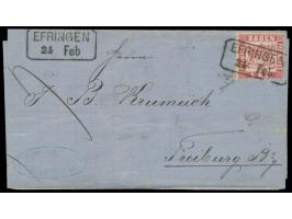 3 Kr. auf Faltbrief nach Freiburg, entwertet mit  Billettstempel Efringen  24 Feb. (1870), nach Freiburg, Ankunftstempel 24.2