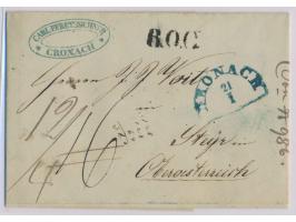 blauer Halbkreisstempel  Kronach  21.1.(1848) auf Faltbrief nach Steyr / Oberösterreich, schwarzer L1  B.O.C.,  mehrere Porto
