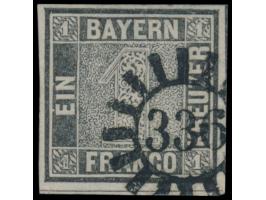 1 Kreuzer  grauschwarz, Platte 2, Mühlradstempel 336 (Straubing), allseits breitrandig, unten mit voller Zwischenlinie, Fotoa