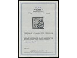 1 Kreuzer  grauschwarz, Platte 2, Mühlradstempel 336 (Straubing), allseits breitrandig, unten mit voller Zwischenlinie, Fotoa