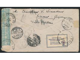 Samos:  2 x 25 L. und Zwangszuschlagsmarke (diese rückseitig) auf  Einschreibbrief  mit Stempel  Karlowasia  5.9.1916 und R-Z