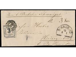 Portomarke 3 Kr. &nbsp;(allseits voll bis überrandig mit &nbsp;9 mm Bogenrand &nbsp;oben) mit Nummernstempel 508 und Halbkrei