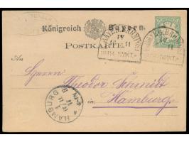 zwei Ganzsachen mit Halbkreisstempel  K. Bayer. Bahnpost Brth-Nmkt.  16.11.77 (Kurs IV) und 8.3.81 (Kurs II), Strecke Bayreut