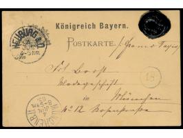Postkarte "Königreich Bayern" mit  schwarzem Trauer-Lacksiegel  und handschriftlichem Vermerk  "franco Taxis"  rechts oben, S