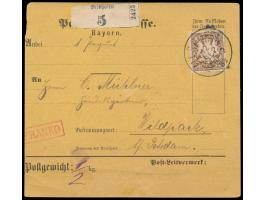 Einzelfrankatur 50 Pf. auf  Paketkarte  mit Stempel  Vilshofen  12.9.89 nach Wildpark bei Potsdam, rückseitig Bahnpost-Durchg