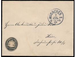 Trauerumschlag mit kleiner schwarzer Prägedruck-Siegelmarke  "Staatsminister d. Königl. Hauses u. d. Äussern"  als portofreie