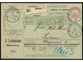 Einzelfrankatur &nbsp;80 Pfg. Wappen auf kompletter Auslands-Paketkarte der Firma J. Lehmann, Marken mit &nbsp;Firmenlochung 
