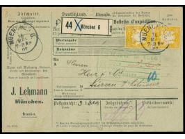 Mehrfachfrankatur &nbsp;2x 40 Pfg. Wappen auf kompletter Auslands-Paketkarte der Firma J. Lehmann, Marken mit &nbsp;Firmenloc