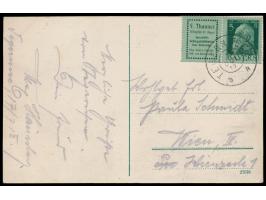 waagerechter  Zusammendruck  5 Pf. mit Reklamefeld "F. Thanner" (unten üblicher Heftchenschnitt) auf Postkarte, Stempel  Tege