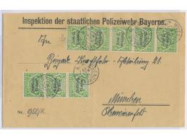 Volksstaat Bayern: 8 x Dienstmarke 5 Pf. auf Ortsbrief mit Stempel Muenchen 1 B.P.15. Mai 1920, Absender "Inspektion der staa