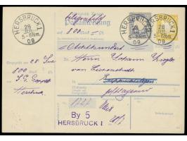 Postanweisung 40 Pfg. mit Zusatzfrankatur 20 Pfg. Wappen, Stempel  Hersbruck  28.7.08, handschriftlich  "telegraphisch",  Übe