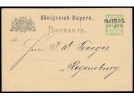 Ganzsache 3 Pfg. grün, rückseitig Zudruck  Andre Hofer Freilassing,  mit Text und Kopfbild, zweizeiliger  Aushilfsstempel Pla