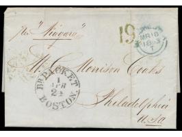 Faltbrief mit Steamer "Niagara"  nach Philadelphia / USA,  blauer Stempel  Manchester  18.3.1853, Durchgangsstempel Liverpool