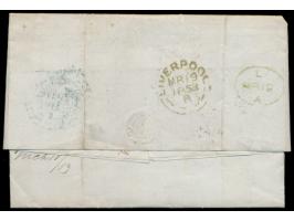Faltbrief mit Steamer "Niagara"  nach Philadelphia / USA,  blauer Stempel  Manchester  18.3.1853, Durchgangsstempel Liverpool