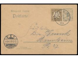 Ganzsache 2 Pf. mit rückseitig großflächiger  Bleistiftzeichnung einer Katze,  Zusatzfrankatur 3 Pf., Stempel Wuerzburg 1 21.