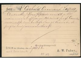 Privatganzsache 5 Pf. Ziffer violett,  Stein bei Nürnberg, A. W. Faber,  Stempel Stein a. Redn. 26.2.83, Ankunftsstempel Leip