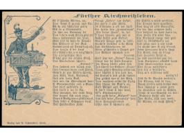 Drucksachen-Postkarte PZD 2 I mit rückseitigem Zudruck  "Fürther Kirchweihleben"  mit Bild Drehorgelspieler und dreispaltigem