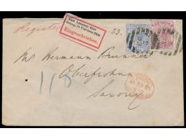 Ausgabe 1880: 2 d. und 2 1/2 d. mit Firmenlochung (J. &amp; R. Morley) auf Einschreibbrief von  London E.  C. 3  12.8.81 nach