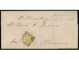 1 Sgr mit  Nummernstempel 11  und blauem R2  Delligsen  auf Faltbriefhülle nach Hannover, Durchgangsstempel Alfeld, Ankunftst