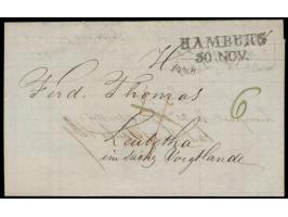 Faltbrief aus  Liverpool  vom 21.11.1836 nach Leubetha in Sachsen, rückseitig L1  "Befördert durch Aug. Courvoisier"  und Auf